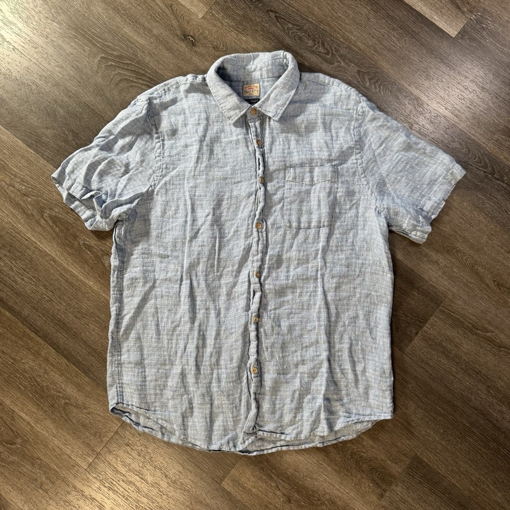 Faherty Men's 2XL Blue Solid Linen Short Sleeve Button-Up Shirt w/ Pocket
